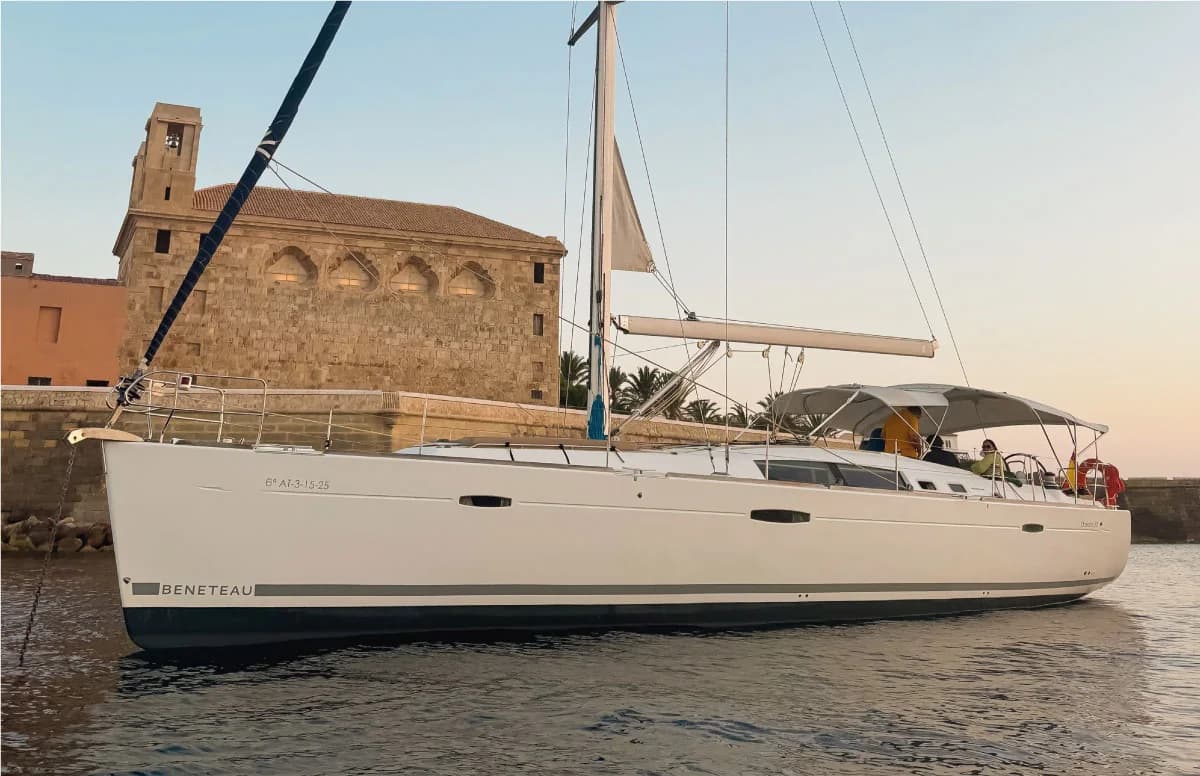 Beneteau Oceanis 50 Candela sailing yacht moored by Tabarca Island